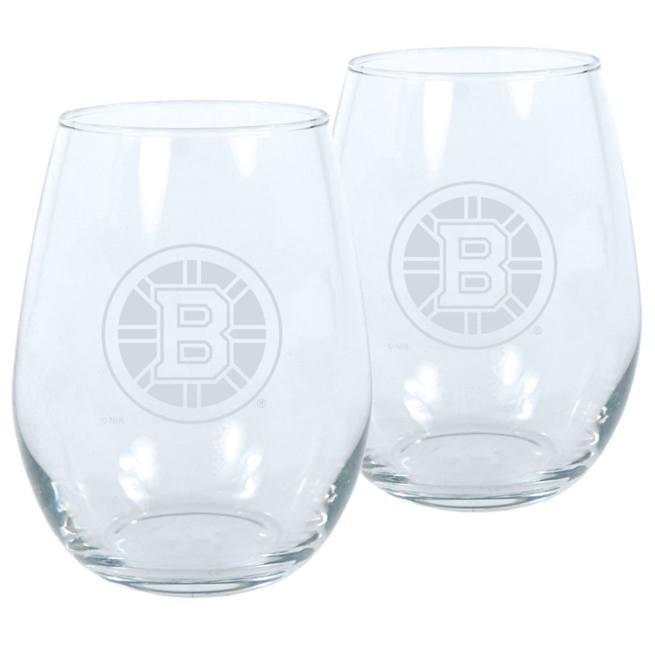 Boston Bruins Stemless Wine Glass Set