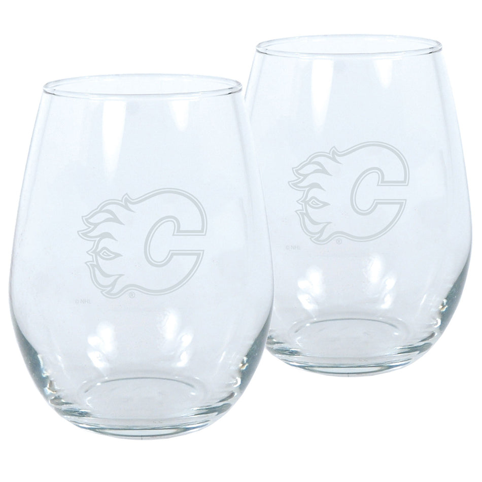 Calgary Flames Stemless Wine Glass Set