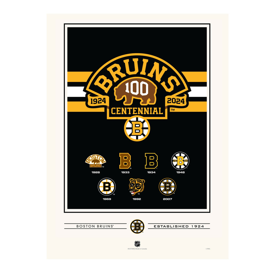 Boston Bruins 100th Anniversary Print - 12" x 16" Logos to History