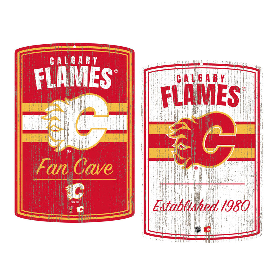 Calgary Flames Wall Sign - 16" x 23" 2 pack Established Faux Wood