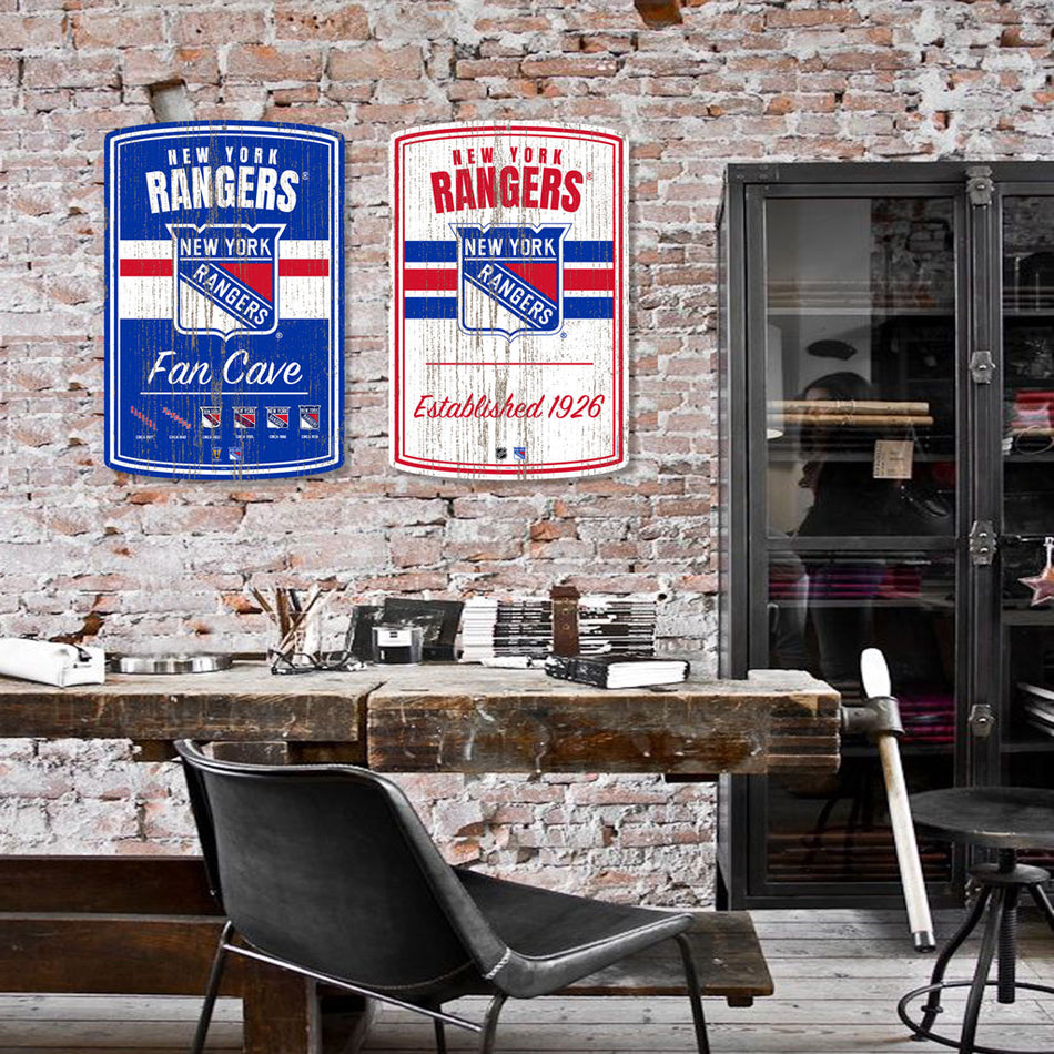 New York Rangers 16x23 2 pack Established Faux Wood Wall Signs