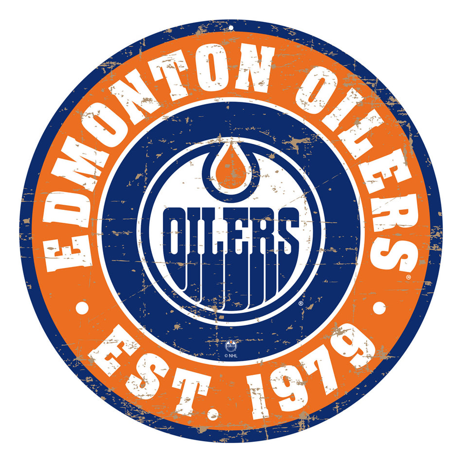 Edmonton Oilers Wall Sign - 22" Round Distressed