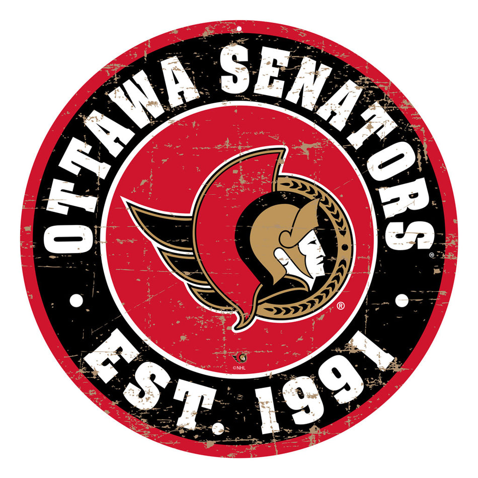 Ottawa Senators Wall Sign - 22" Round Distressed