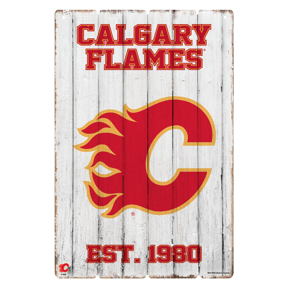 Calgary Flames 24x16 Established Faux  Wood Sign