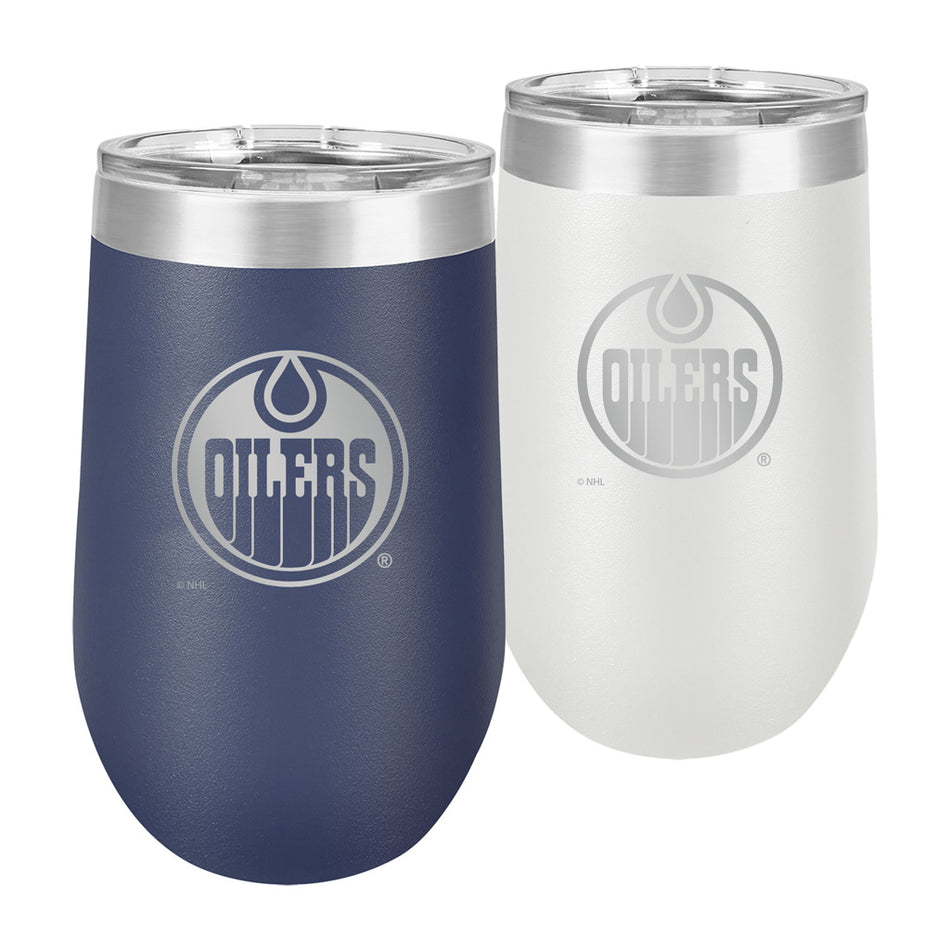 Edmonton Oilers Wine Glass Set | 2 Piece Navy & White Polar Stemless 16 oz