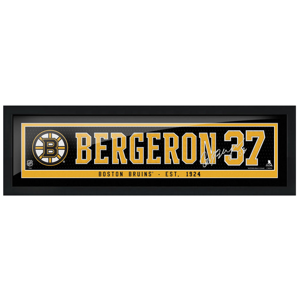 Boston Bruins Bergeron Framed Player Name Bar with Replica Autograph