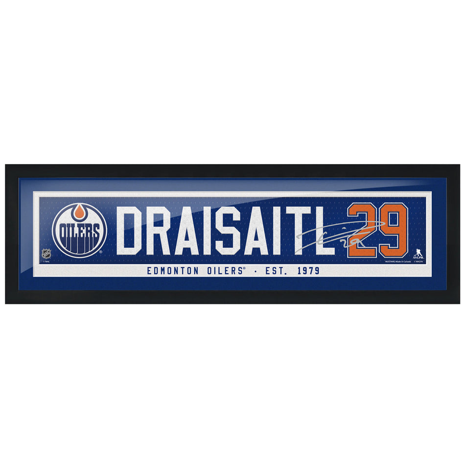 Edmonton Oilers Wall Art | Leon Draisaitl Name Bar Frame with Replica Autograph 6" x 22"