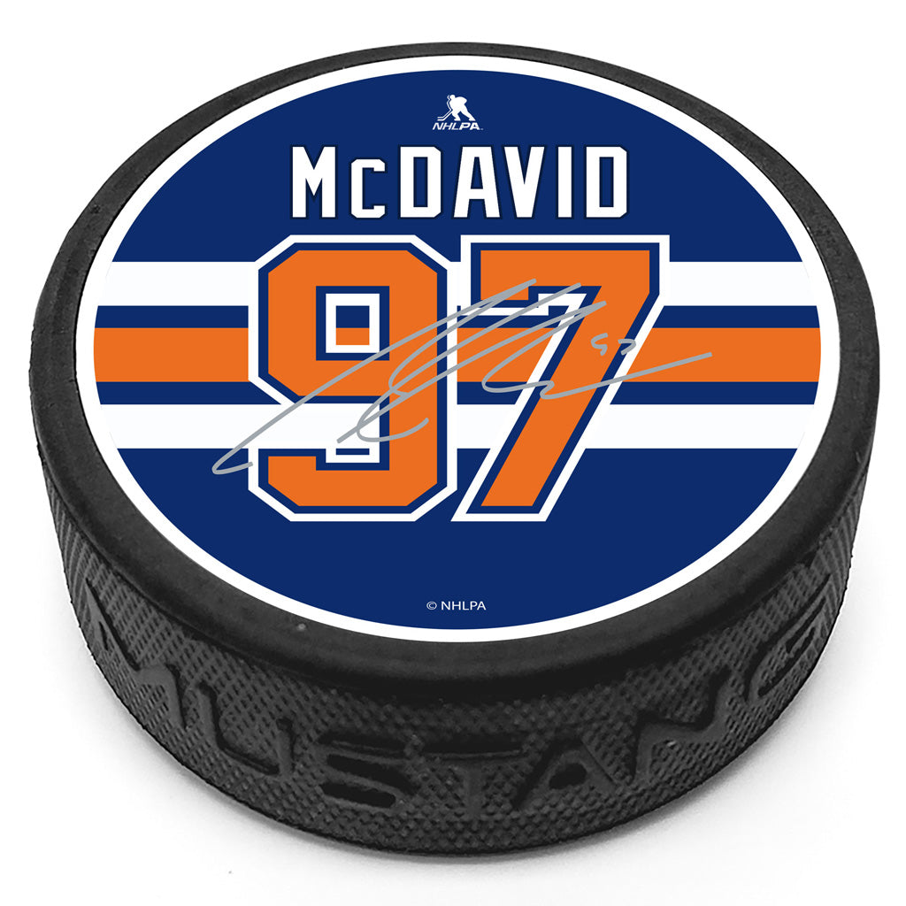 Edmonton Oilers Connor McDavid Souvenir Player Puck with Replica Signature - Sports Decor