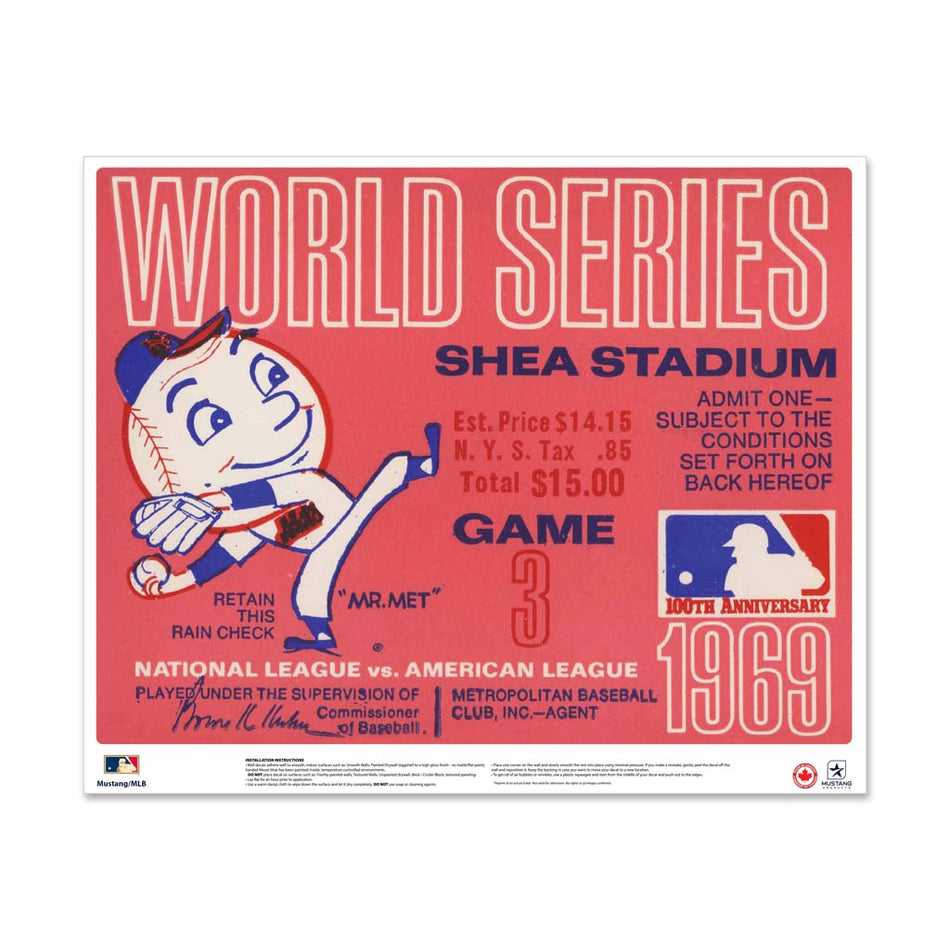 24" Repositionable W Series Ticket New York Mets Centre 1969G3C