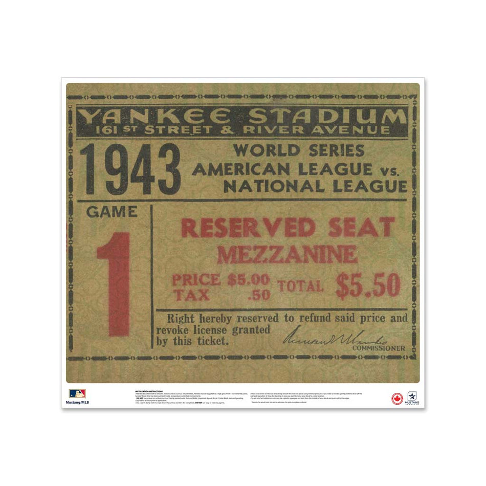 24" Repositionable W Series Ticket New York Yankees Right 1943G1R