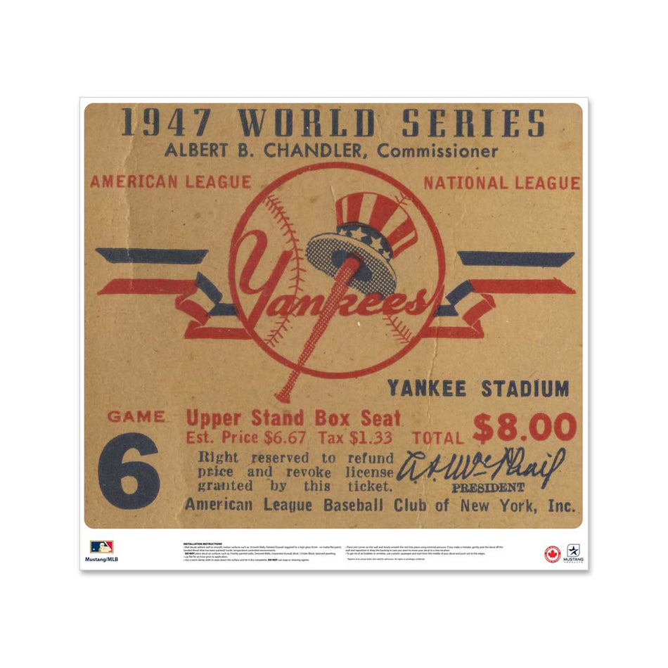 24" Repositionable W Series Ticket New York Yankees Left 1947G6L