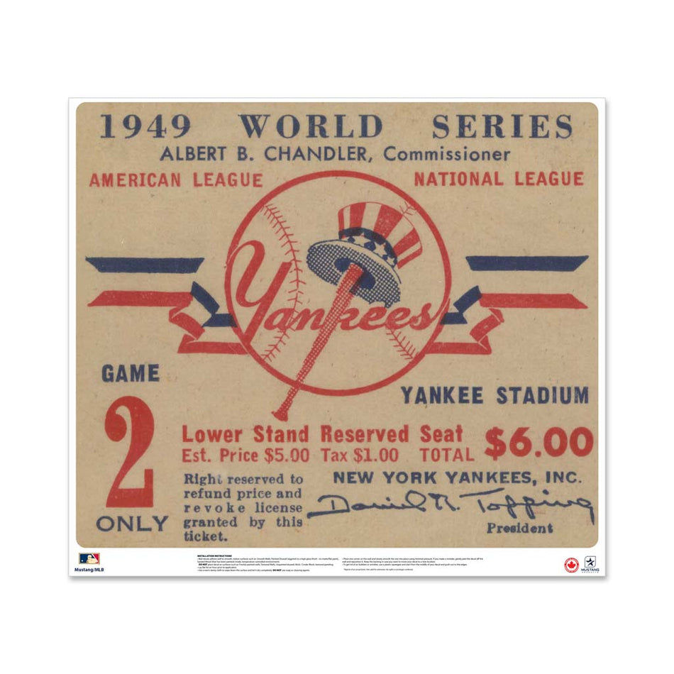 24" Repositionable W Series Ticket New York Yankees Left 1949G2L