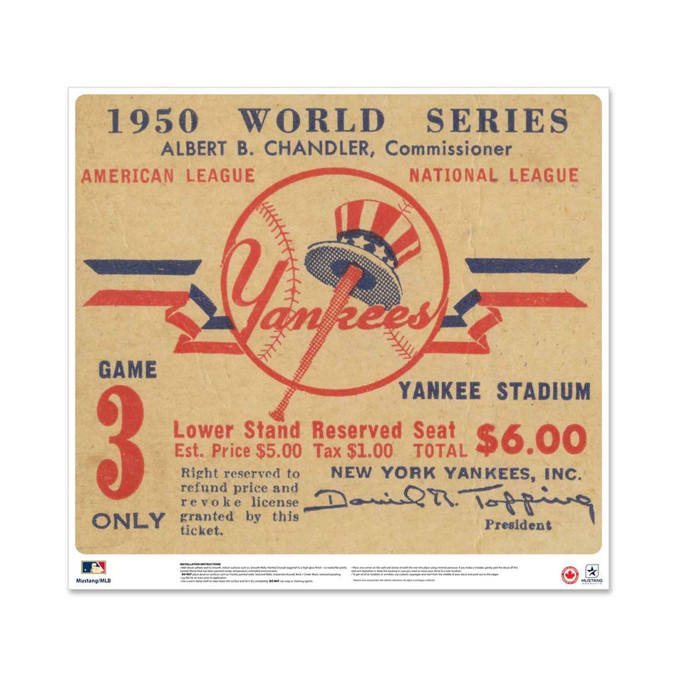 24" Repositionable W Series Ticket New York Yankees Left 1950G3L