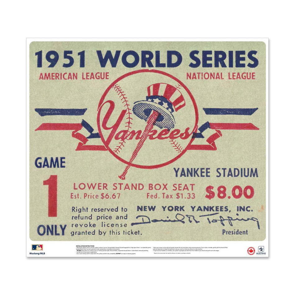 24" Repositionable W Series Ticket New York Yankees Left 1951G1L