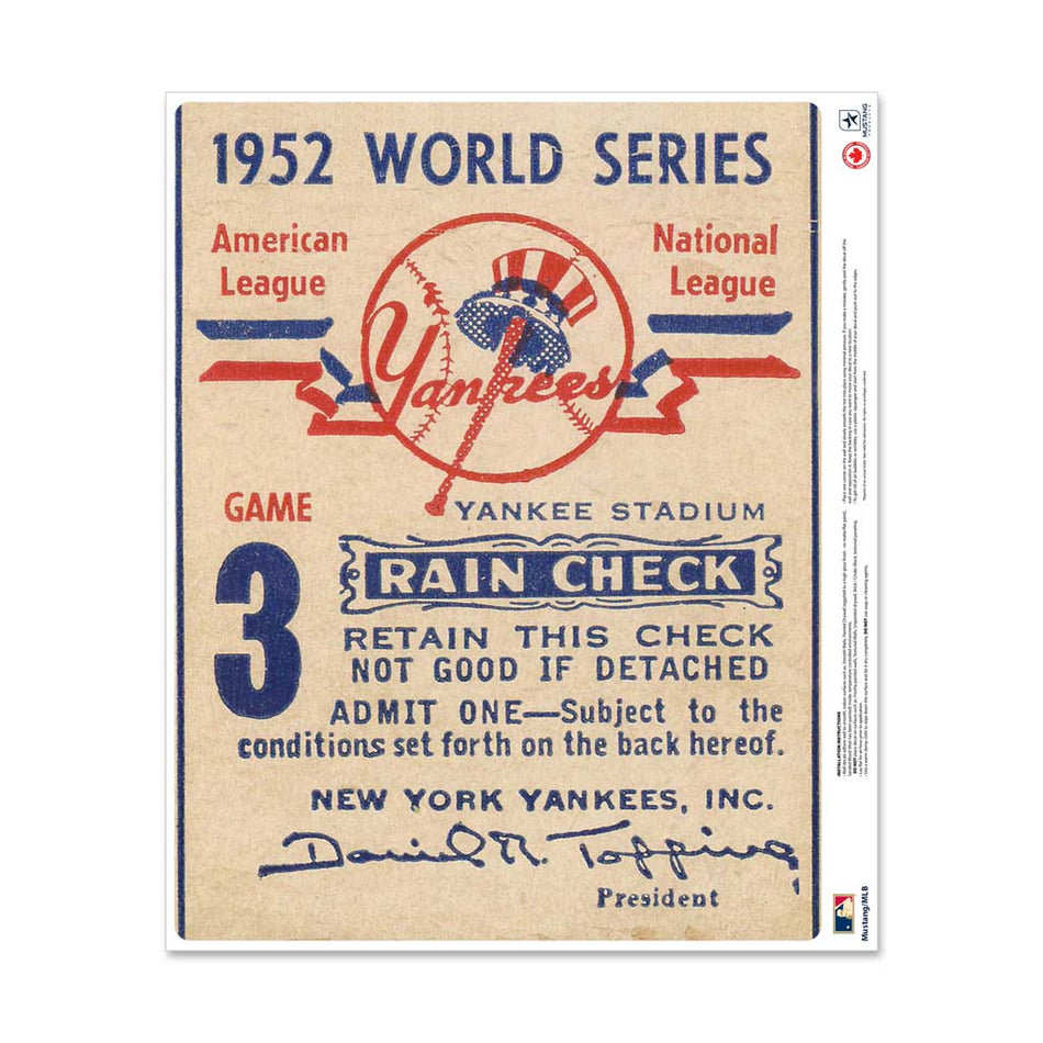 24" Repositionable W Series Ticket New York Yankees Right 1952G3R