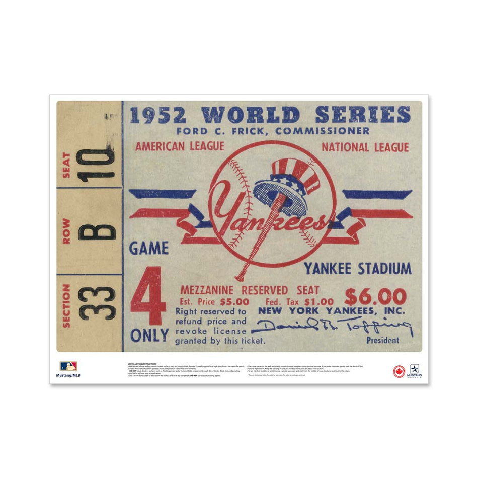 24" Repositionable W Series Ticket New York Yankees Left 1952G4L