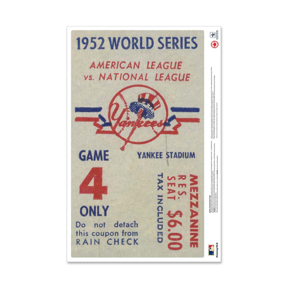 24" Repositionable W Series Ticket New York Yankees Centre 1952G4C