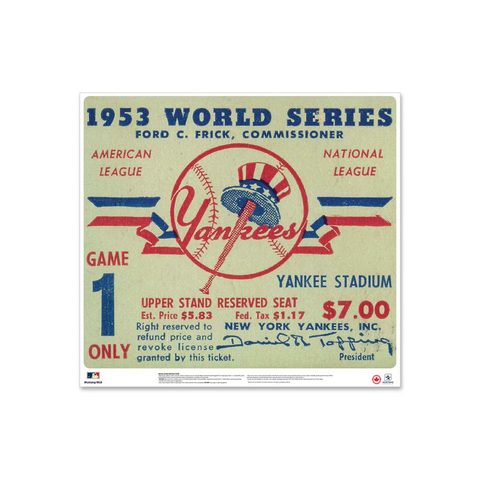 24" Repositionable W Series Ticket New York Yankees Left 1953G1L