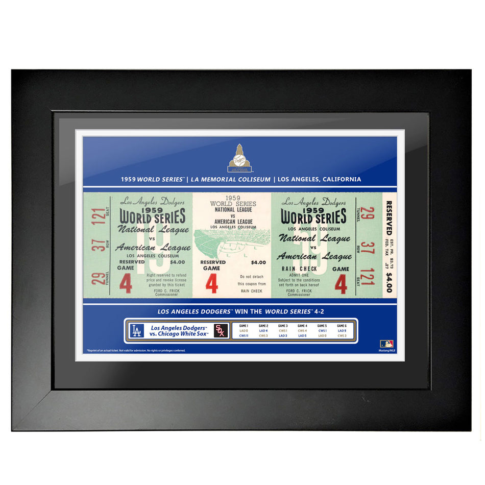 Los Angeles Dodgers 12x16 1959 Game 4 World Series Framed Ticket