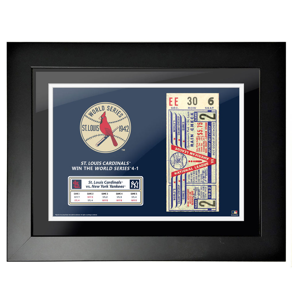 12"x16" World Series Ticket Framed St. Louis Cardinals 1942 G2