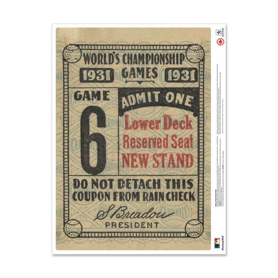 24" Repositionable W Series Ticket St. Louis Cardinals Left 1931G6L
